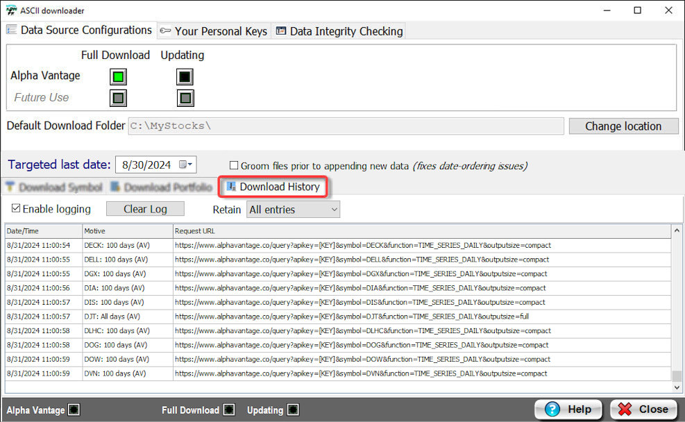 Download history log